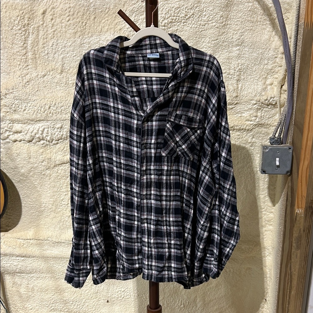 Men's Black/grey and White Plaid Shirt with pants pajama set